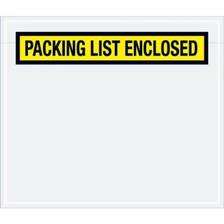 BOX PACKAGING Panel Face Envelopes, "Packing List Enclosed" Print, 7"L x 6"W, Yellow, 1000/Pack PL490